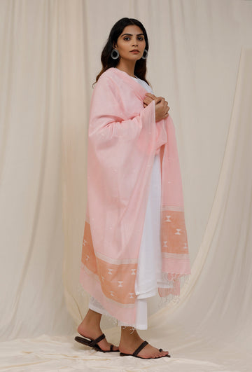 Baby Pink Handloom Cotton Jamdani stole